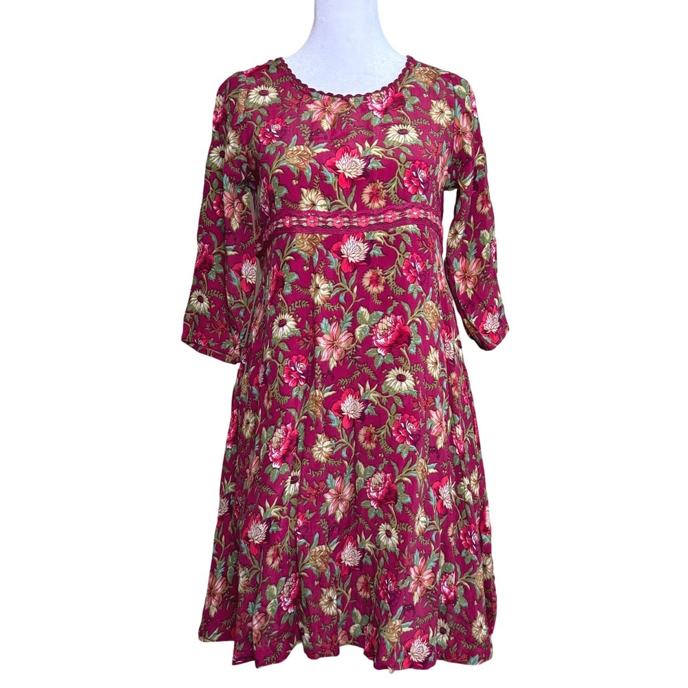 April Cornell Babydoll Floral Dress Jr Size 11/12 Womens Small Boho Cottagecore